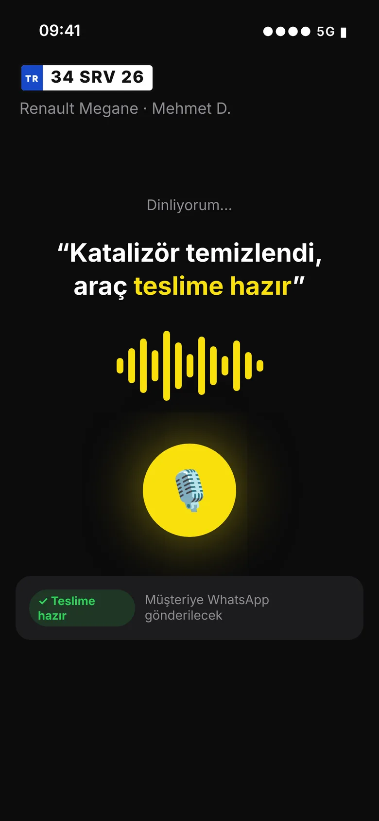Sesle güncelleme ekranı